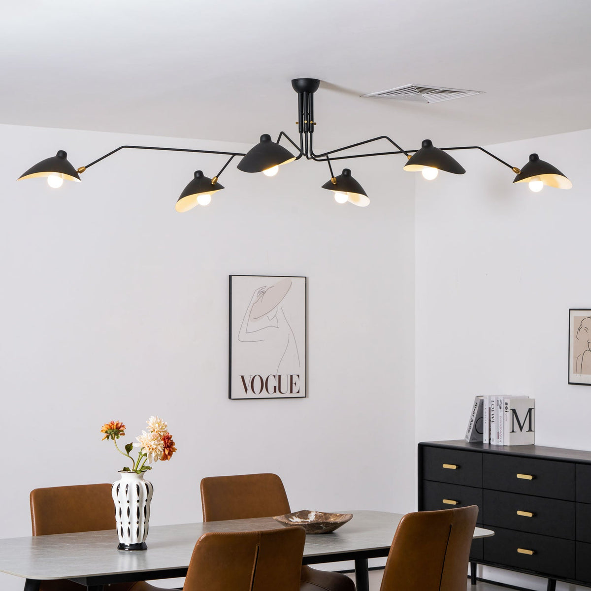 Mid Century Multi-Arm Chandelier, Linear Dining Room Light