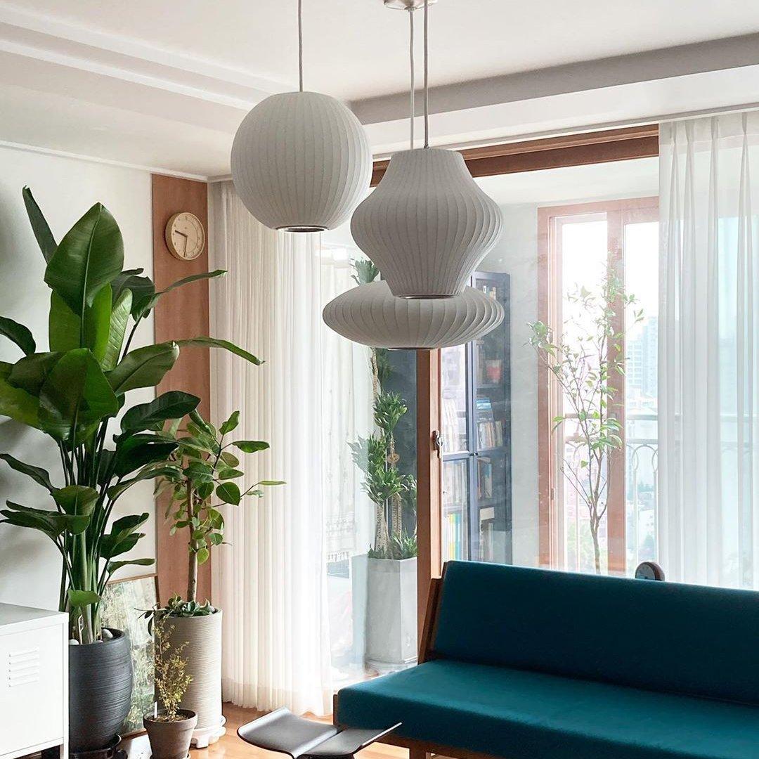 Silk Bubble Pendant Light, Mid Century Bubble Lamp Shade
