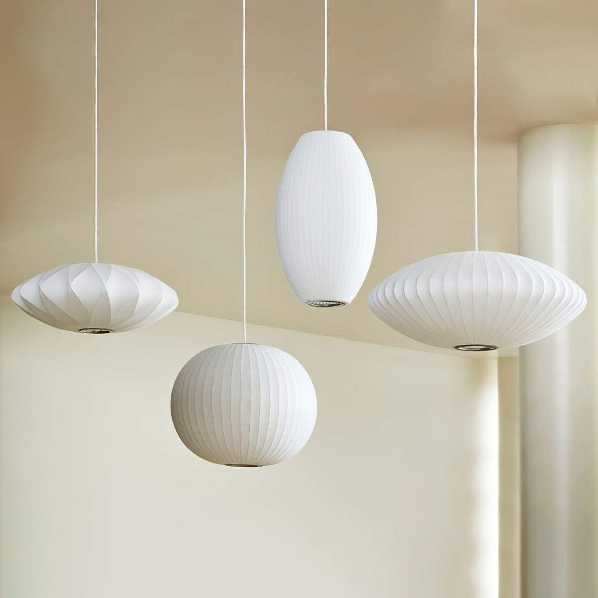 Silk Bubble Pendant Light, Mid Century Bubble Lamp Shade