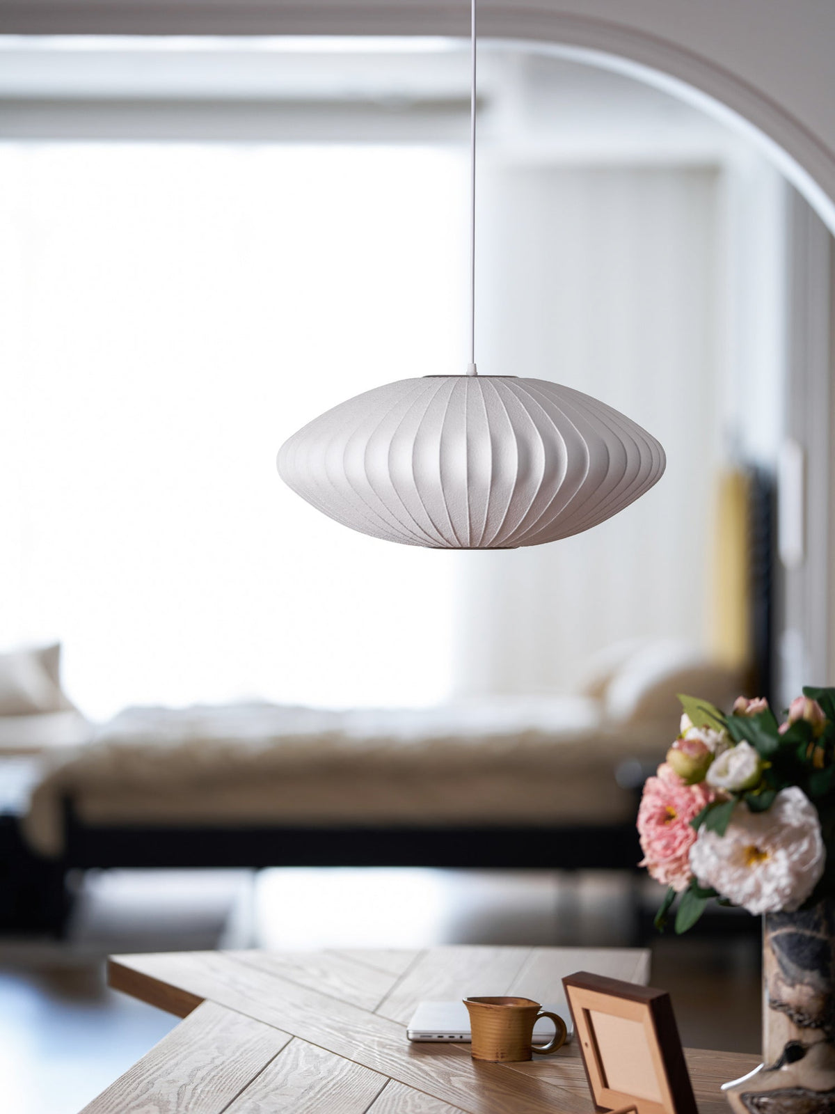 Silk Bubble Pendant Light, Mid Century Bubble Lamp Shade