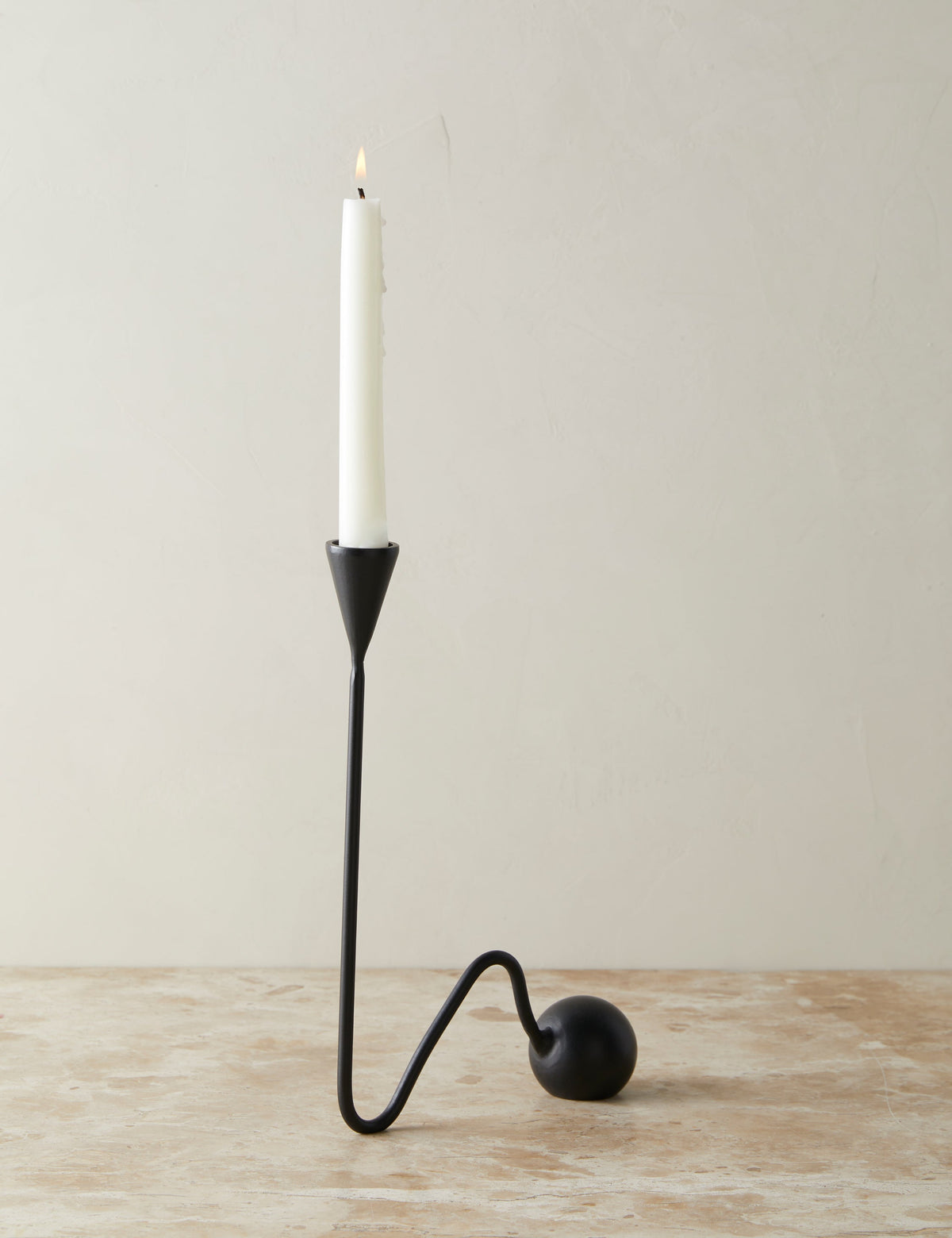 Modern Candlestick Holder, Ivory or Black Rounded Base