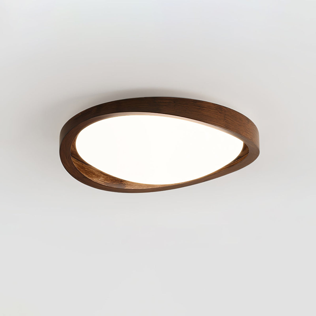 Walnut Flush Mount Ceiling Light, Curved Edge LED Lamp