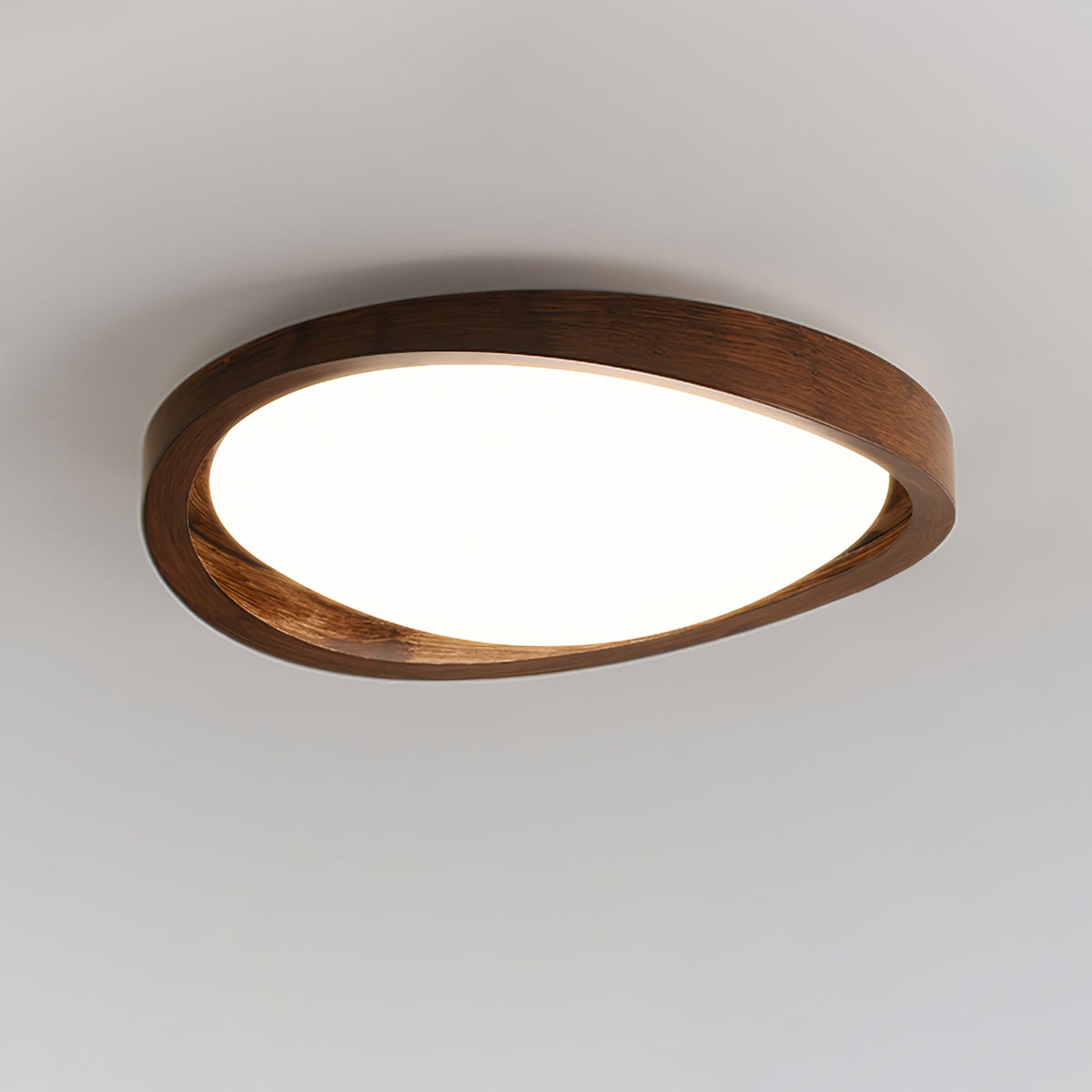 Walnut Flush Mount Ceiling Light, Curved Edge LED Lamp