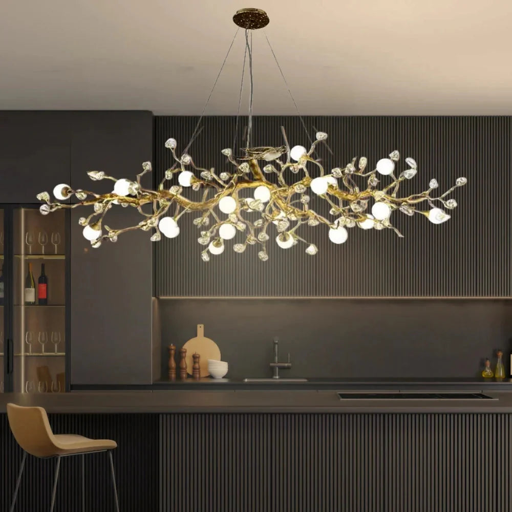 Linear Globe Branch Chandelier, Crystal Dining Island Light