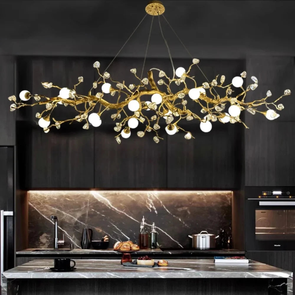 Linear Globe Branch Chandelier, Crystal Dining Island Light