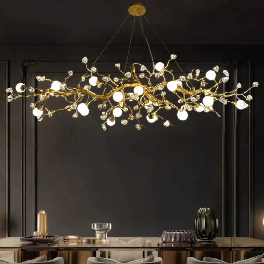 Linear Globe Branch Chandelier, Crystal Dining Island Light