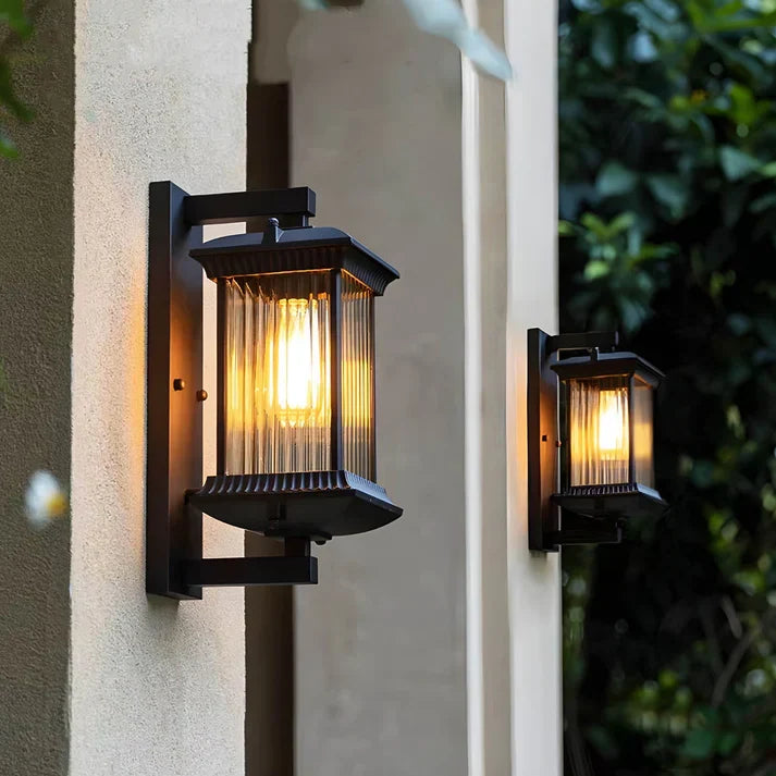 Outdoor Wall Lantern, Fluted Glass Coffee Brown Wall Light