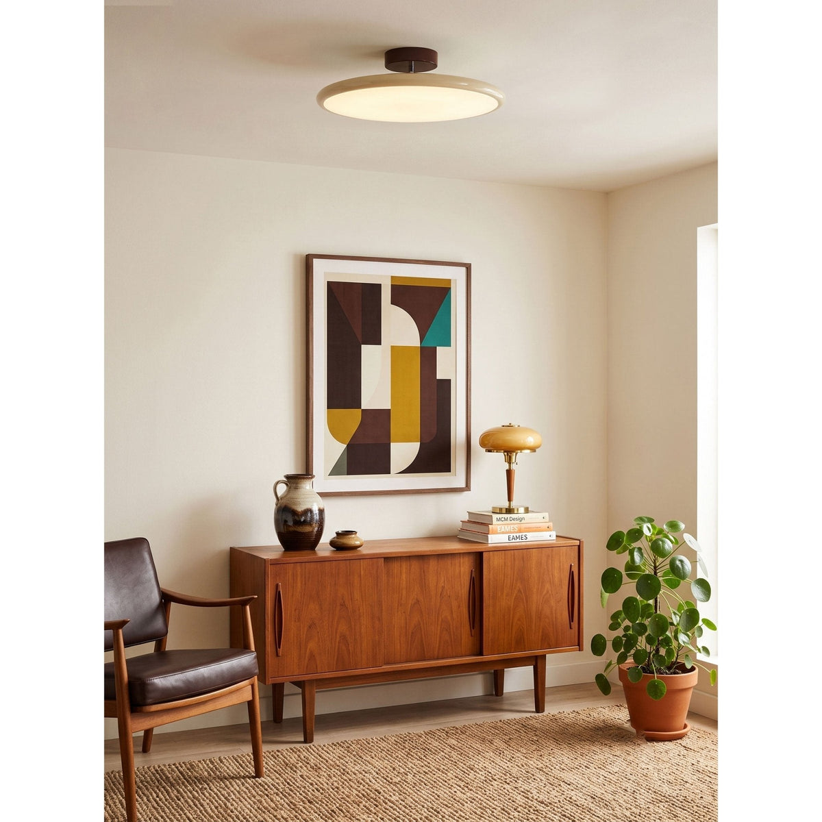 Bauhaus Swivel Arm Ceiling Light, Dimmable LED Disc Lamp