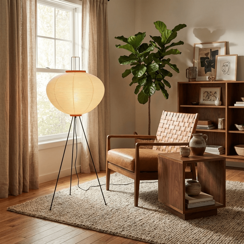 Rice Paper Lantern Floor Lamp, Japandi Standing Lamp