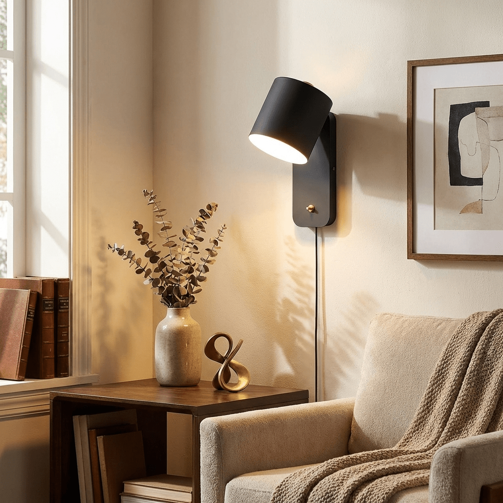 Bauhaus Plug-in Wall Sconce, Swivel Cylinder Reading Light