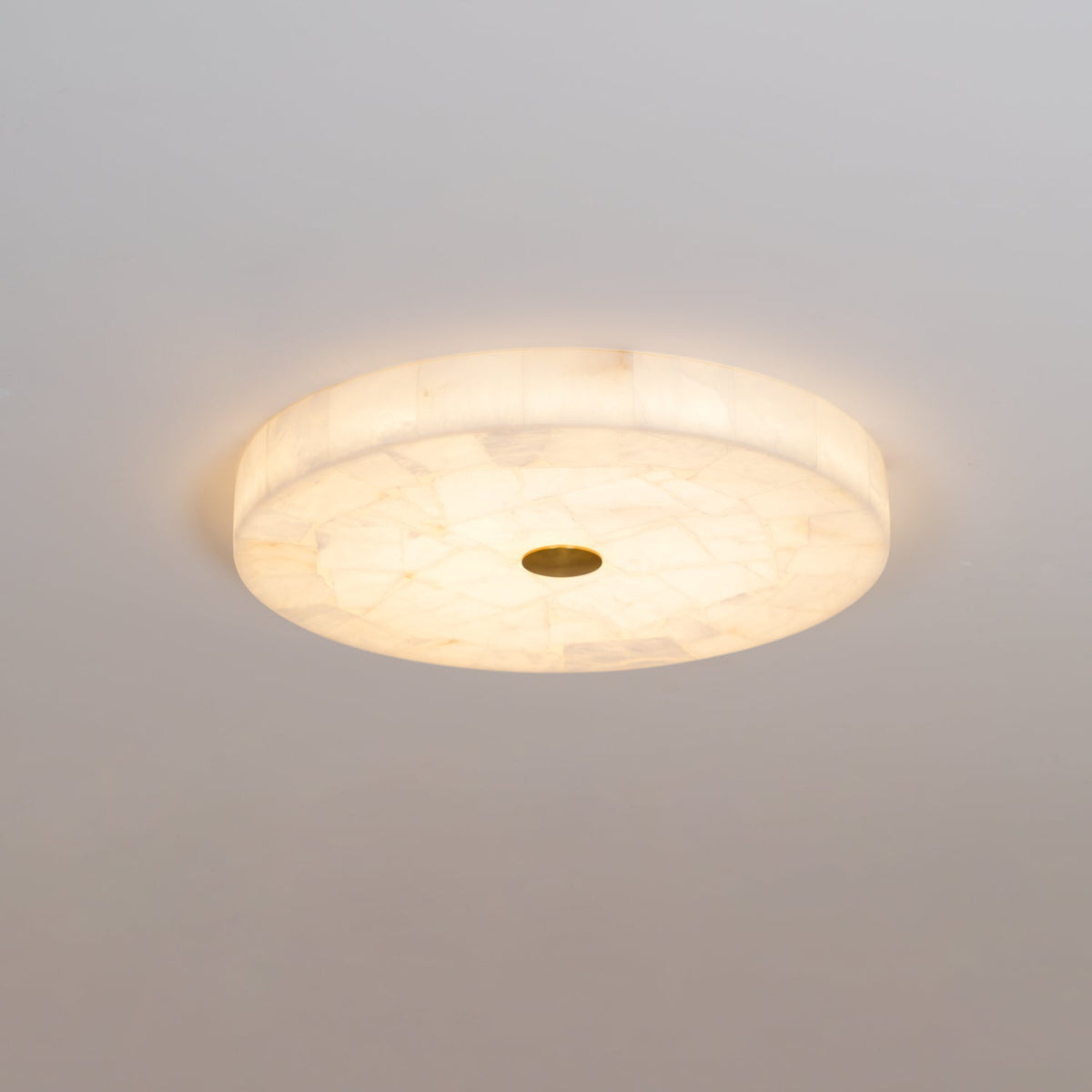 Alabaster Flush Mount Light, Round Mosaic Stone LED Lamp