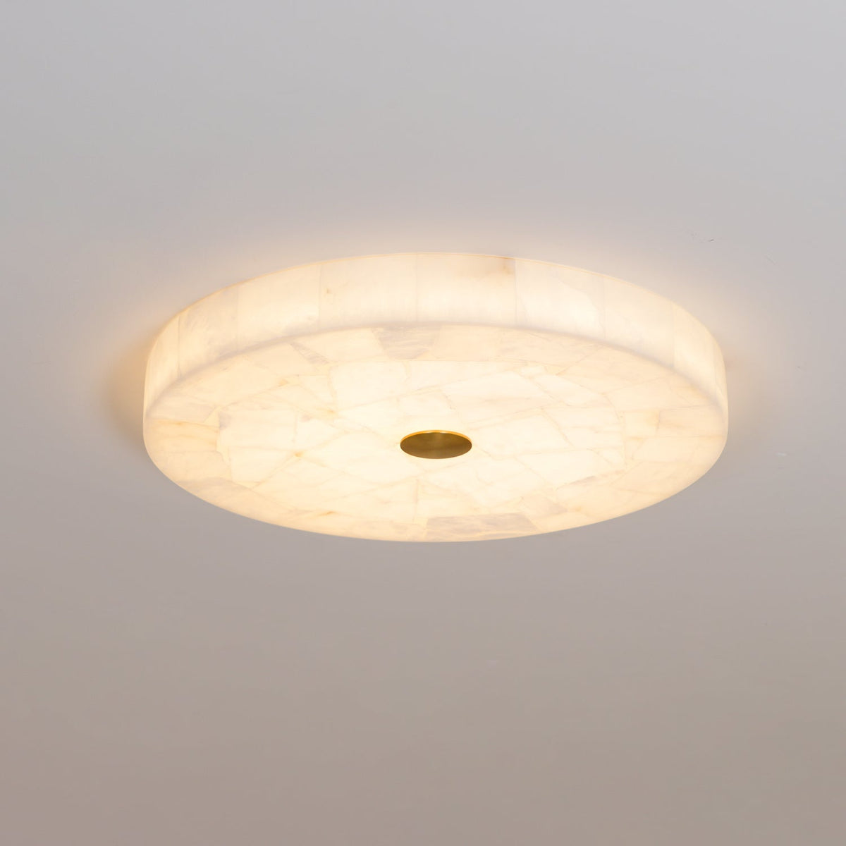Alabaster Flush Mount Light, Round Mosaic Stone LED Lamp