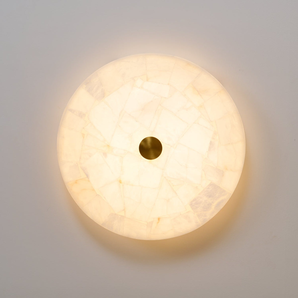 Alabaster Flush Mount Light, Round Mosaic Stone LED Lamp