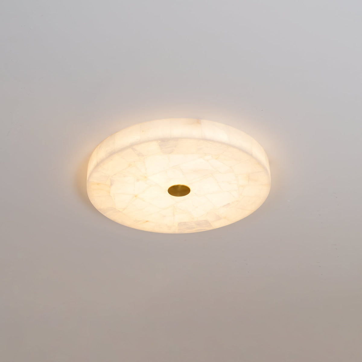 Alabaster Flush Mount Light, Round Mosaic Stone LED Lamp