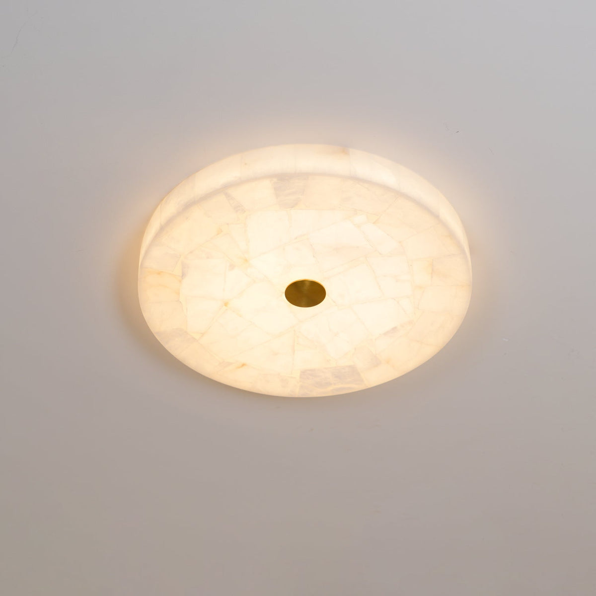 Alabaster Flush Mount Light, Round Mosaic Stone LED Lamp