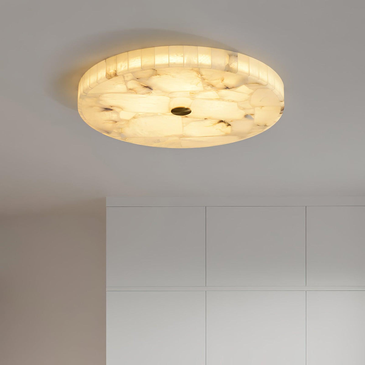 Alabaster Flush Mount Light, Round Mosaic Stone LED Lamp