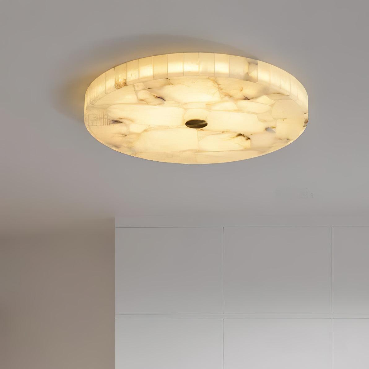 Alabaster Flush Mount Light, Round Mosaic Stone LED Lamp