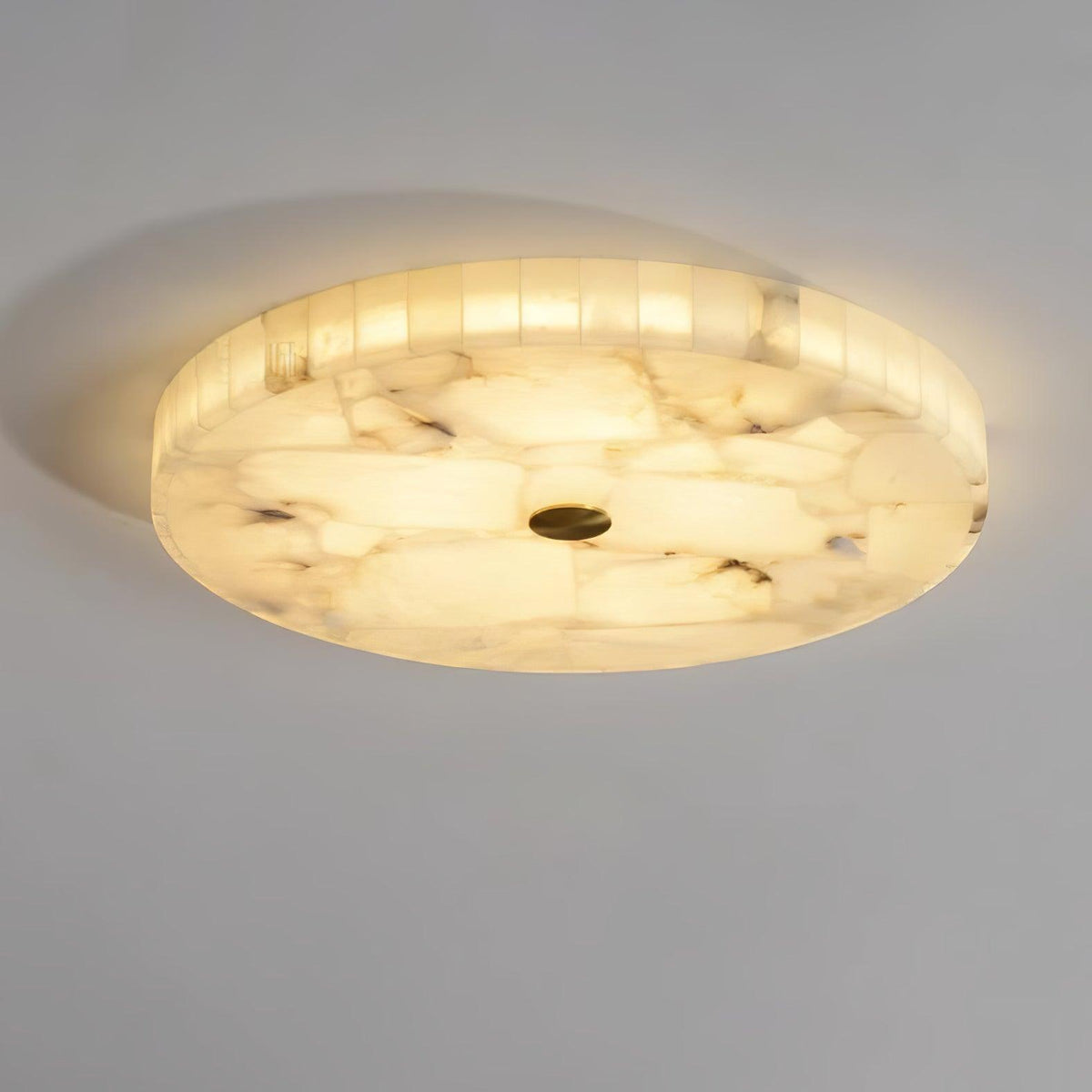 Alabaster Flush Mount Light, Round Mosaic Stone LED Lamp