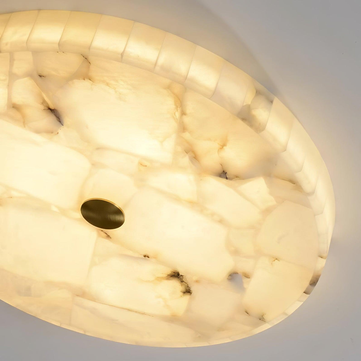 Alabaster Flush Mount Light, Round Mosaic Stone LED Lamp