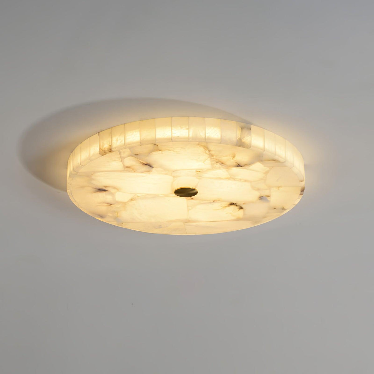Alabaster Flush Mount Light, Round Mosaic Stone LED Lamp