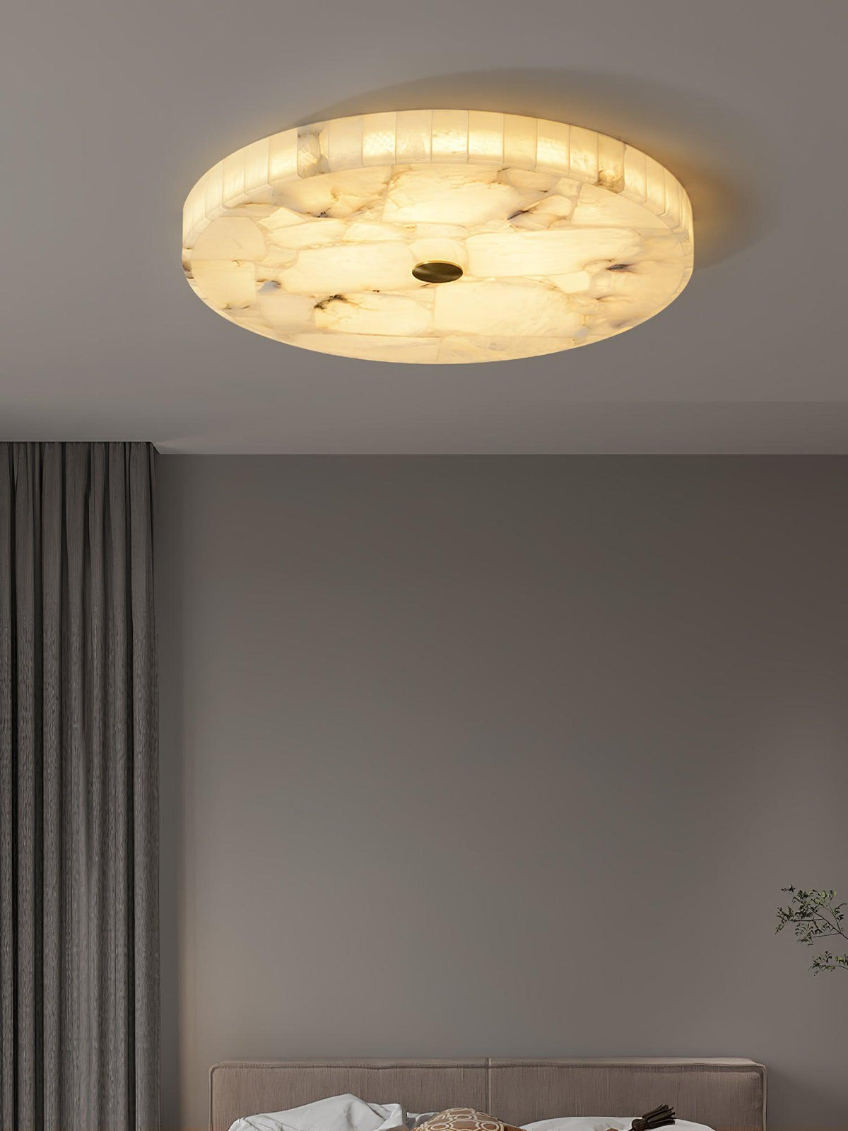 Alabaster Flush Mount Light, Round Mosaic Stone LED Lamp
