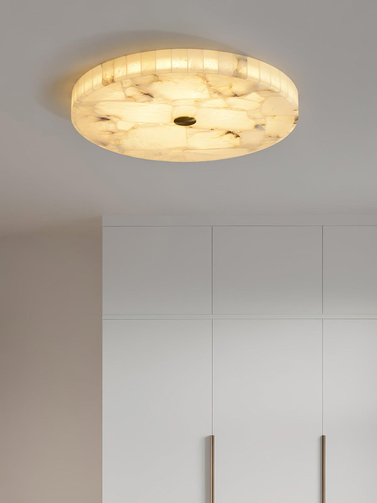 Alabaster Flush Mount Light, Round Mosaic Stone LED Lamp
