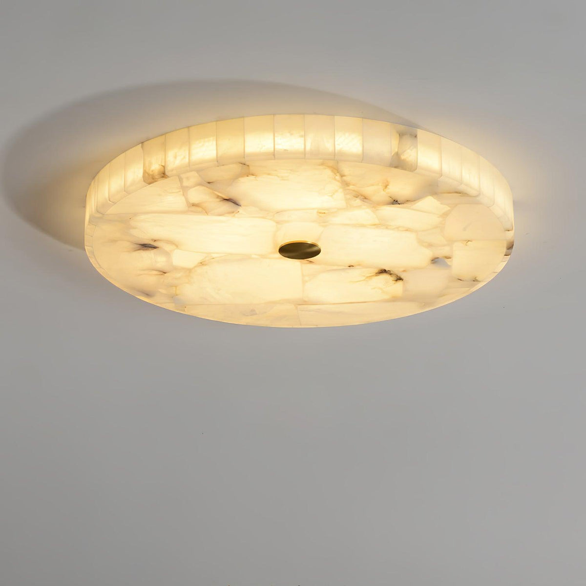 Alabaster Flush Mount Light, Round Mosaic Stone LED Lamp