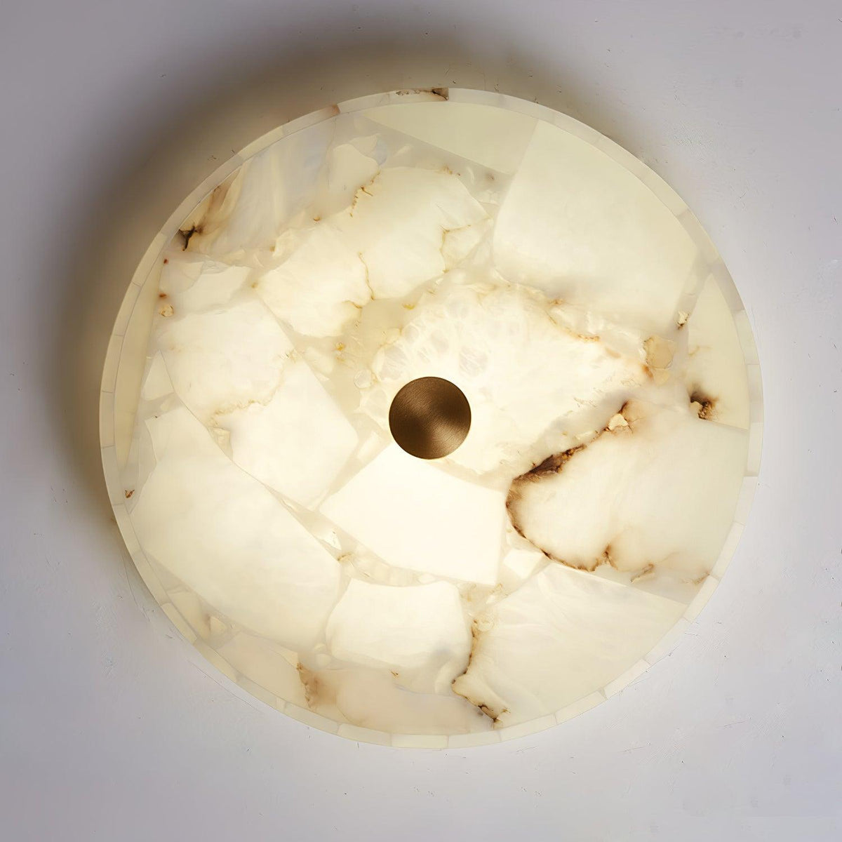 Alabaster Flush Mount Light, Round Mosaic Stone LED Lamp