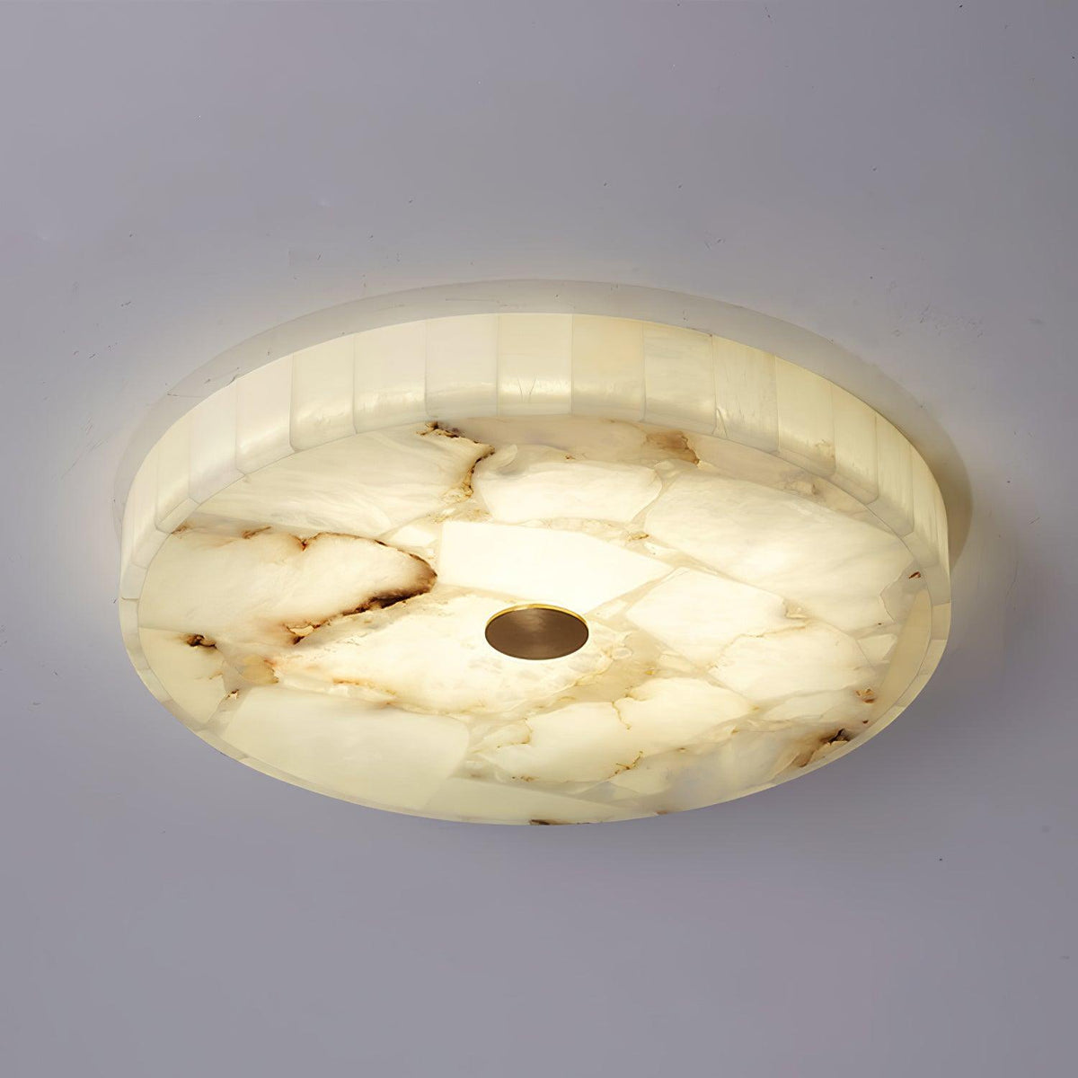 Alabaster Flush Mount Light, Round Mosaic Stone LED Lamp