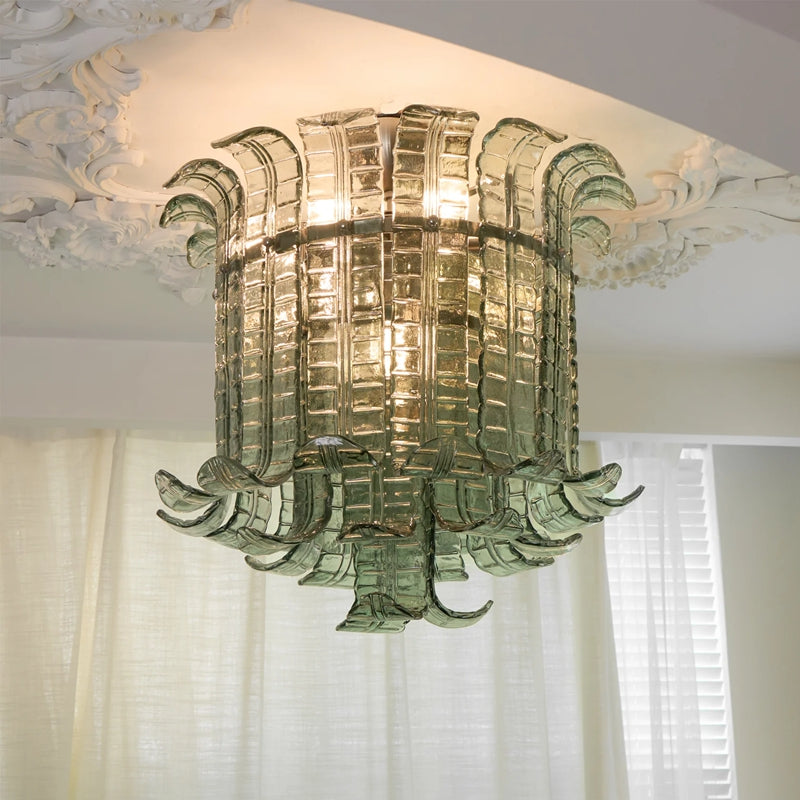 Hand-Blown Glass Ceiling Light, Clear or Green Chandelier