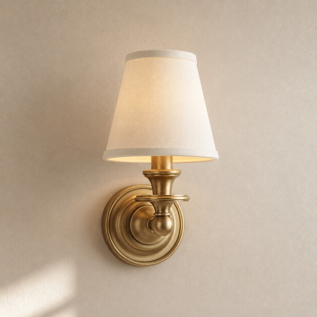 Linen Drum Shade Wall Sconce, Farmhouse Bedroom Wall Lamp
