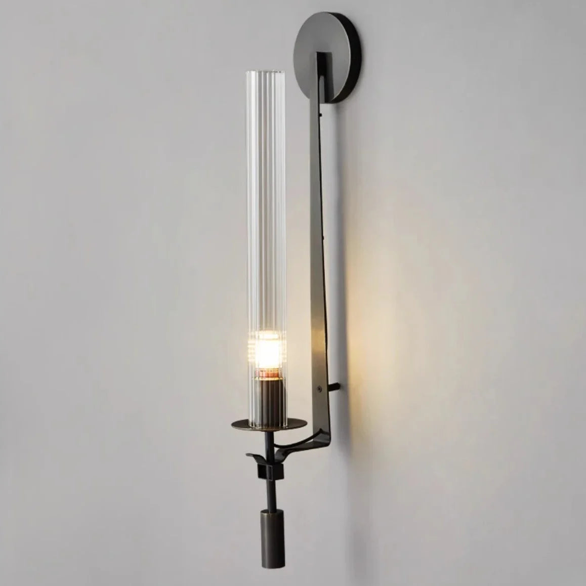 Ribbed Glass Tube Wall Sconce, Gold or Black Bedside Light