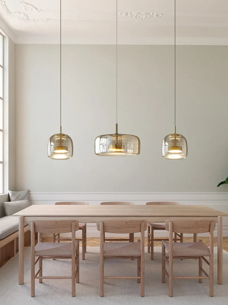Amber Glass Pendant Light, Kitchen Island Mini Pendant Set