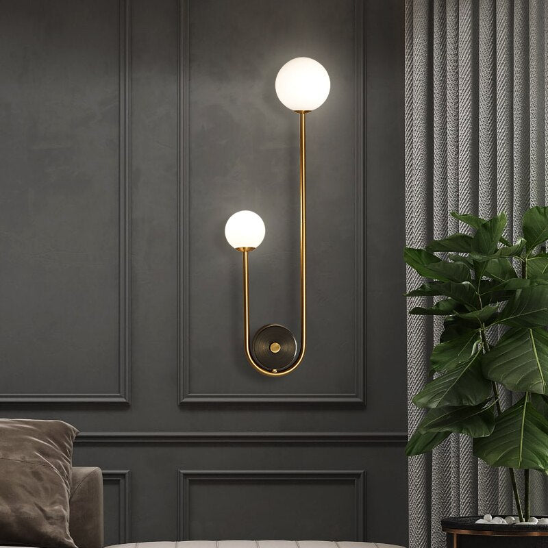 Gold Milk Glass Globe Wall Sconce, Single or Mirrored Pair