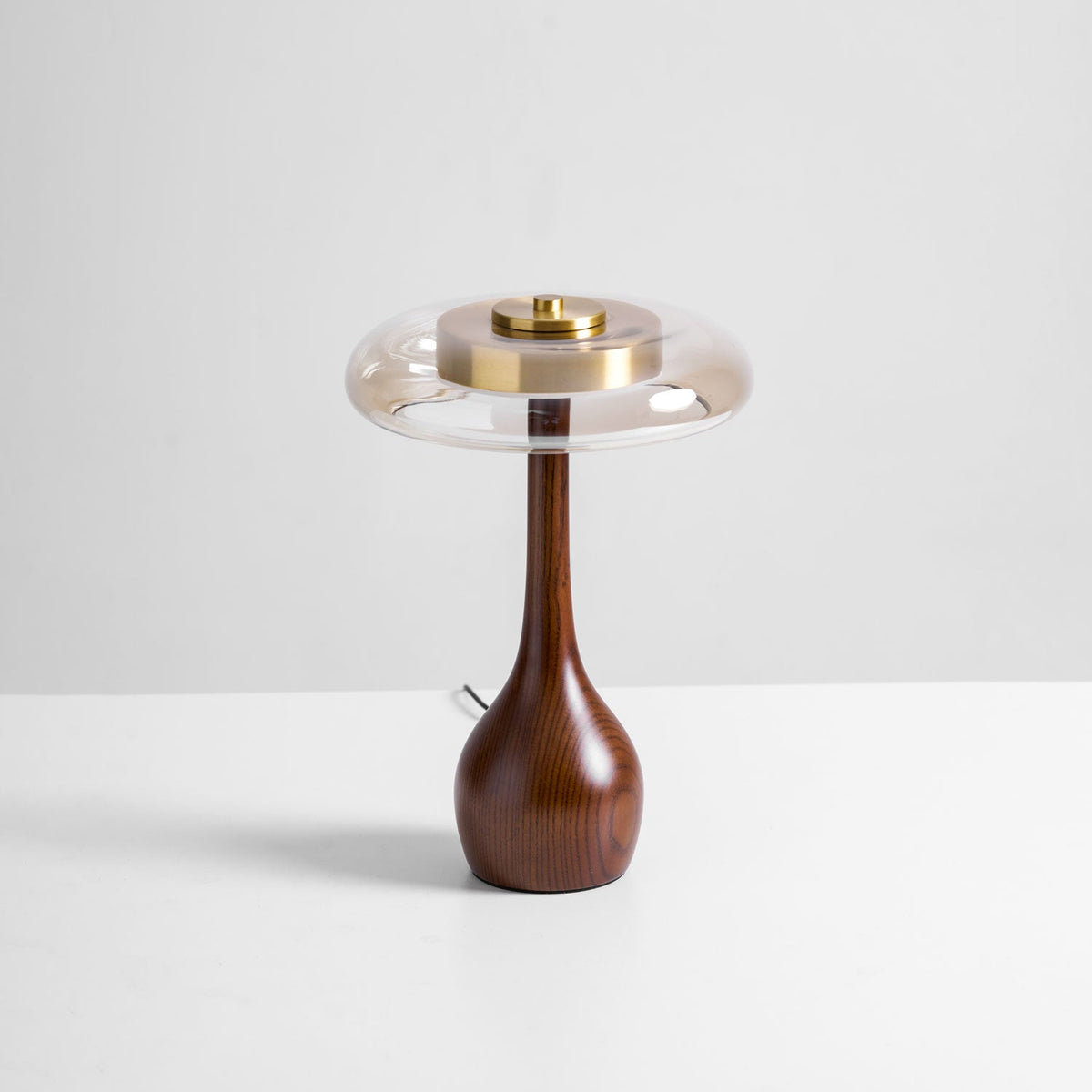 Amber Glass Table Lamp, Curved Walnut Base Bedside Lamp