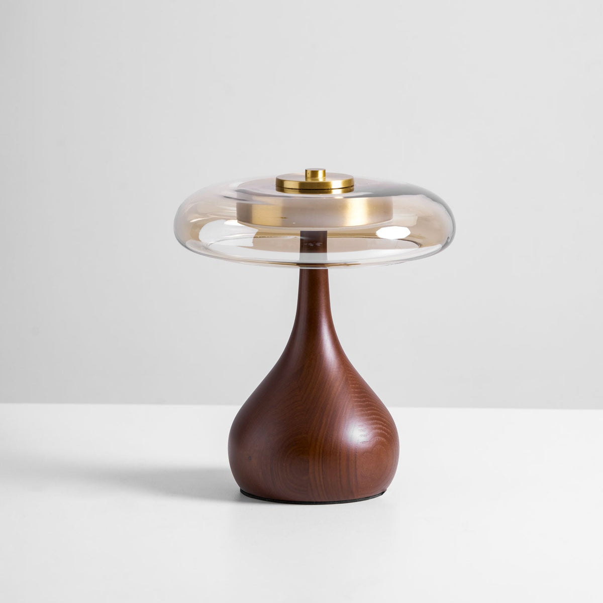 Amber Glass Table Lamp, Curved Walnut Base Bedside Lamp