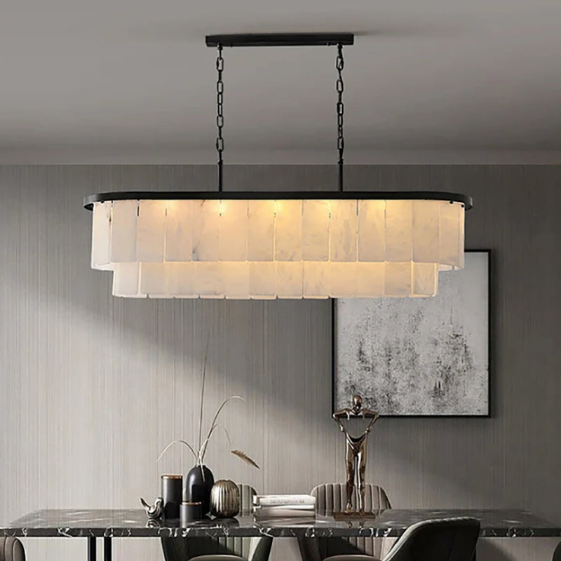 Linear Alabaster Chandelier, Brass Kitchen Island Light