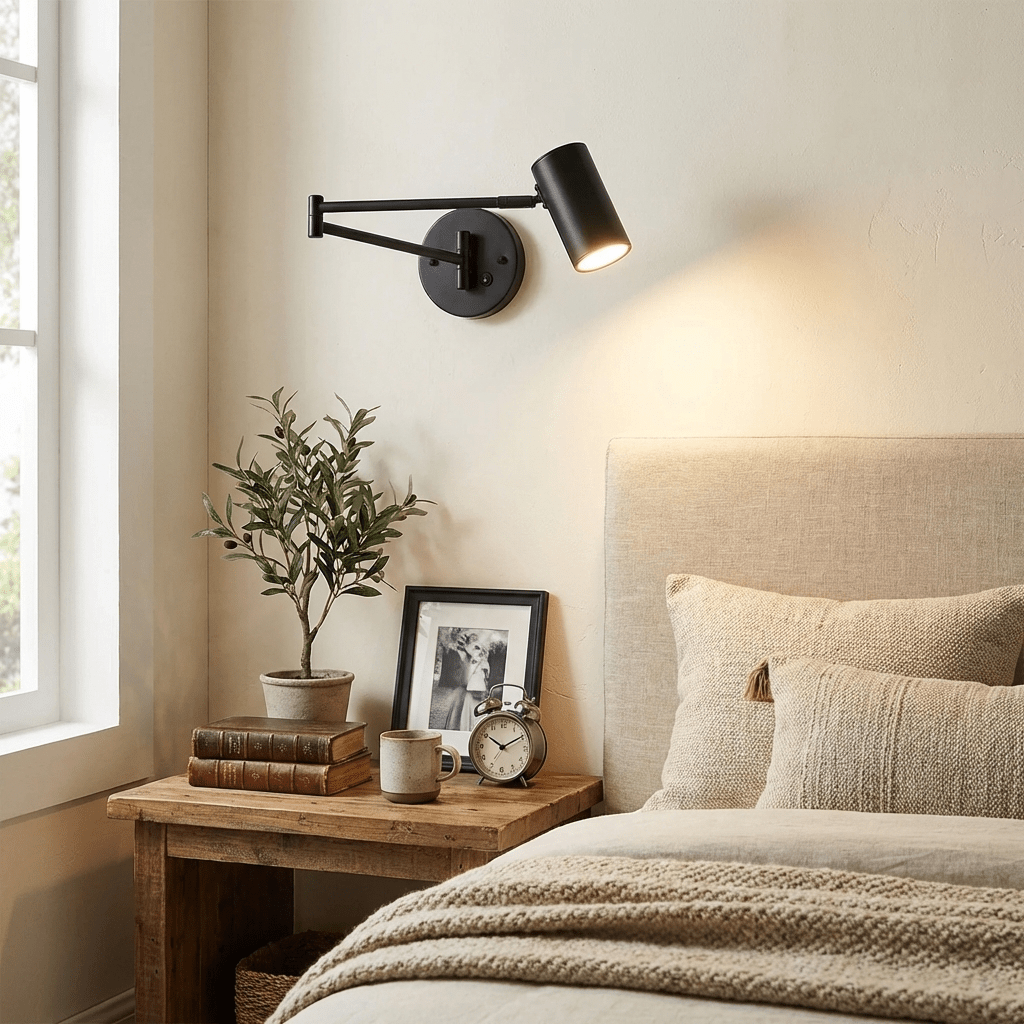 Swing Arm Wall Sconce, Adjustable LED Bedside Reading Light