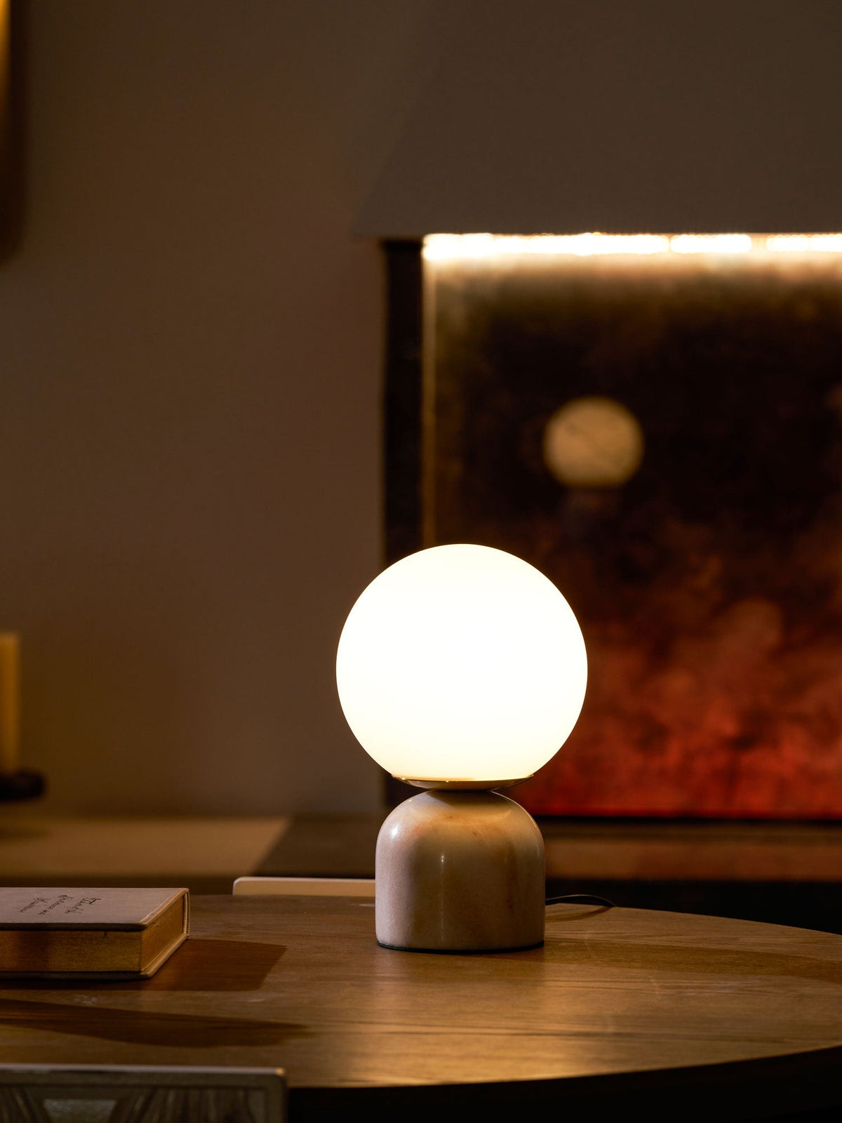 Marble Table Lamp, White Glass Globe Bedside Lamp