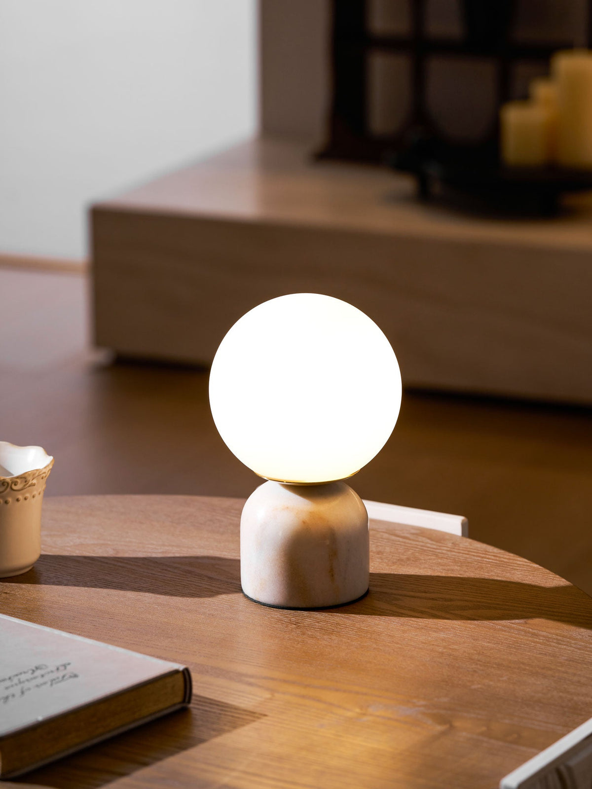 Marble Table Lamp, White Glass Globe Bedside Lamp