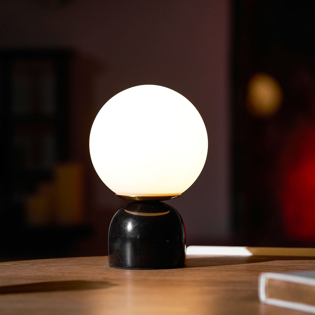 Marble Table Lamp, White Glass Globe Bedside Lamp