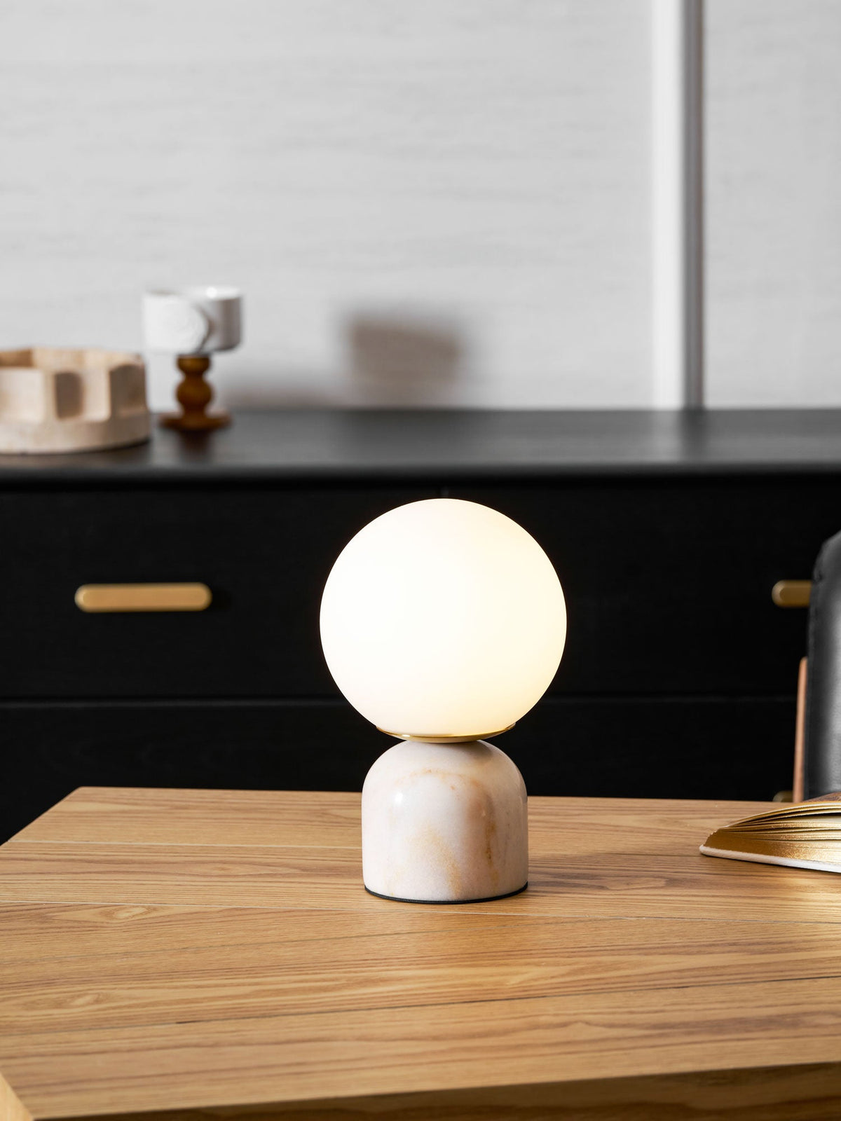Marble Table Lamp, White Glass Globe Bedside Lamp