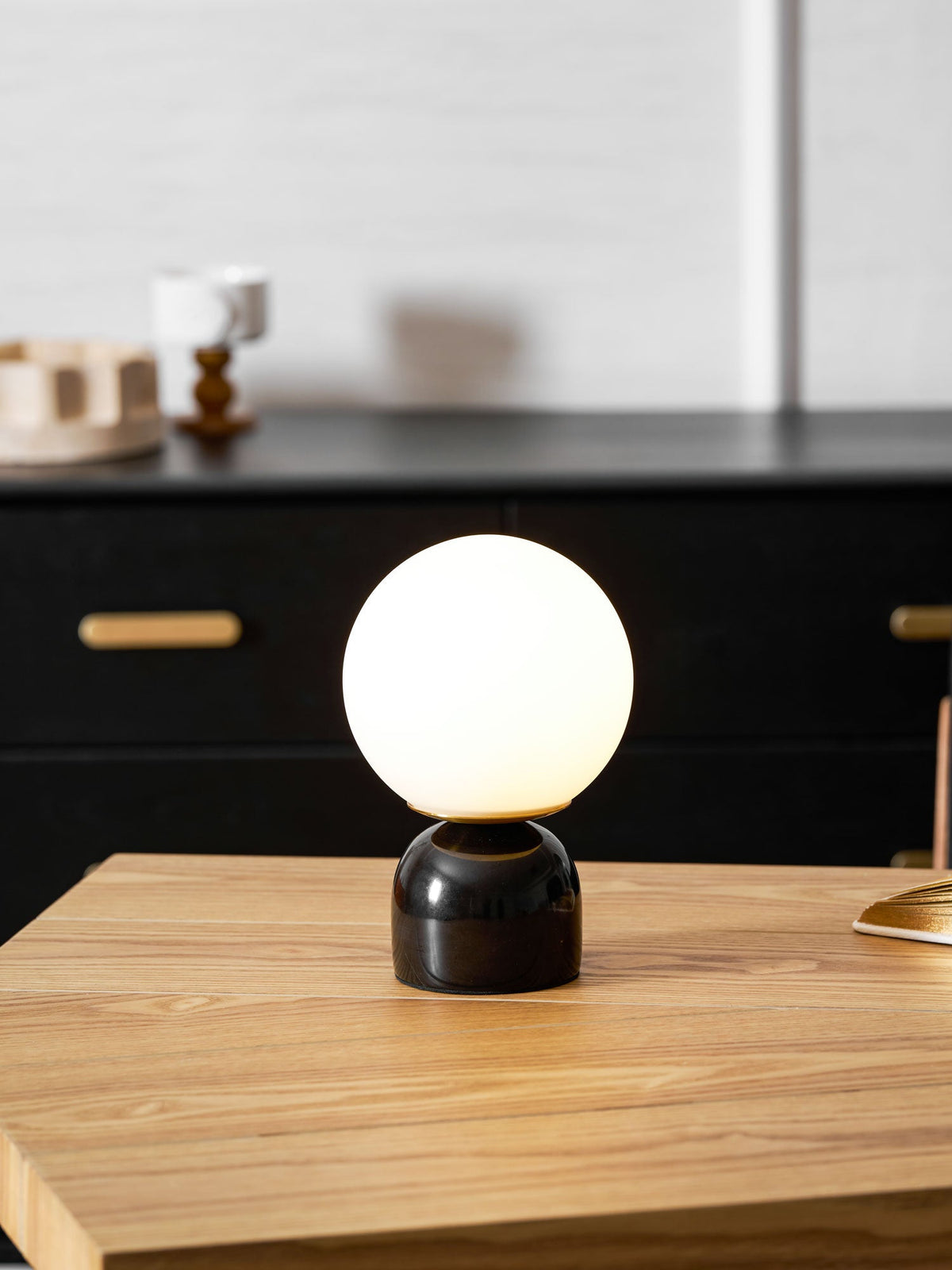 Marble Table Lamp, White Glass Globe Bedside Lamp