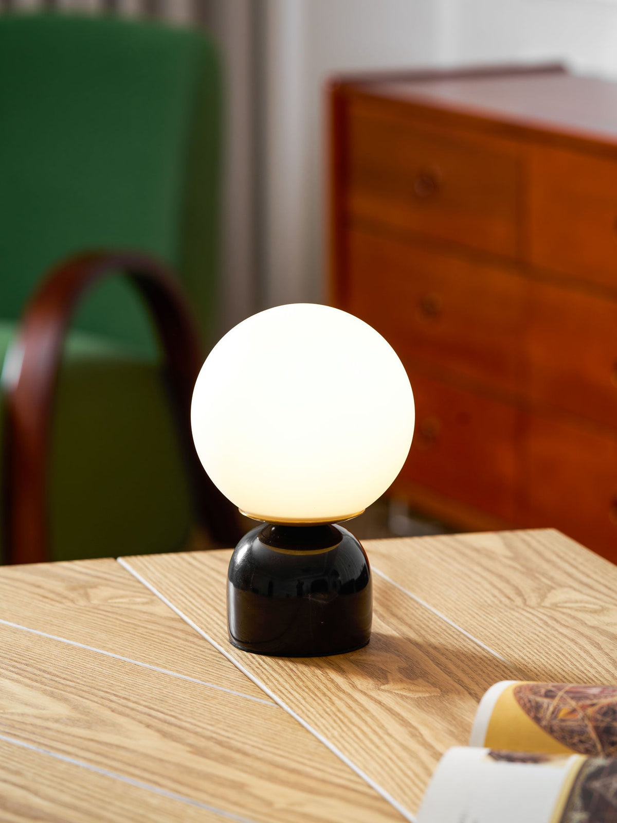 Marble Table Lamp, White Glass Globe Bedside Lamp