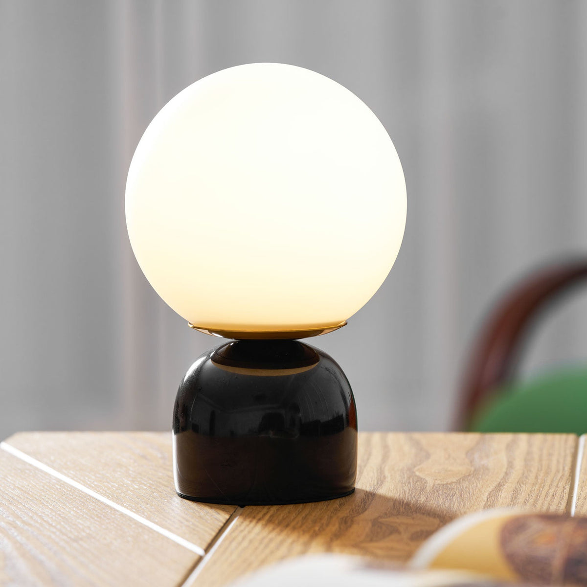 Marble Table Lamp, White Glass Globe Bedside Lamp