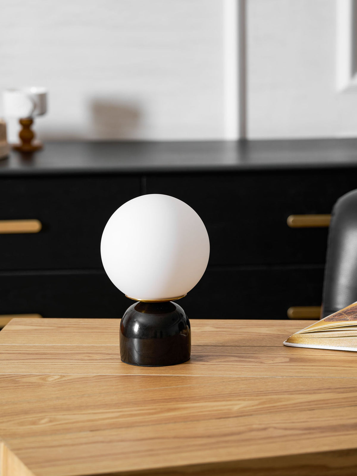 Marble Table Lamp, White Glass Globe Bedside Lamp