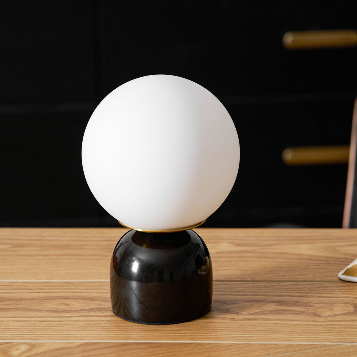 Marble Table Lamp, White Glass Globe Bedside Lamp