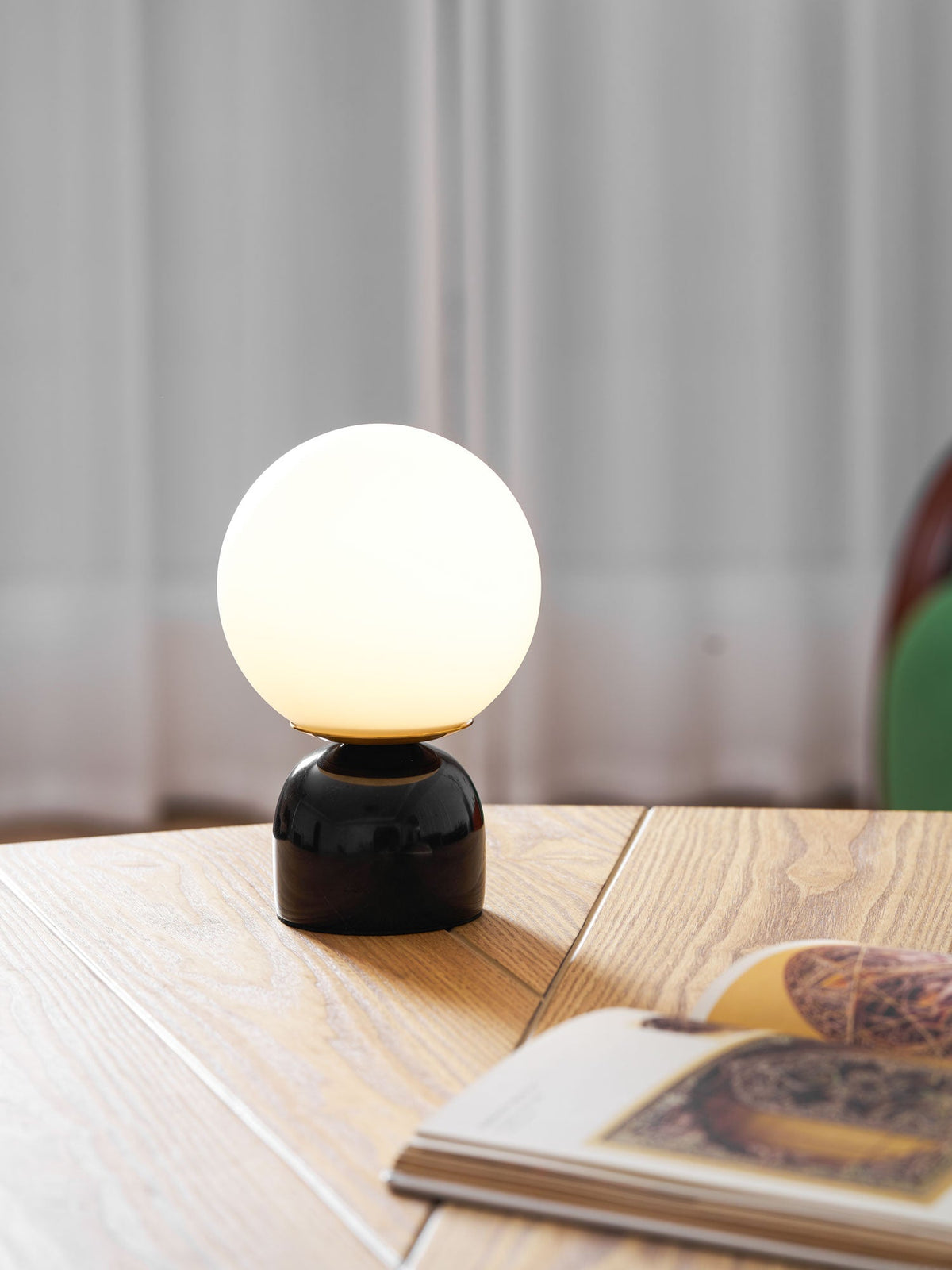 Marble Table Lamp, White Glass Globe Bedside Lamp