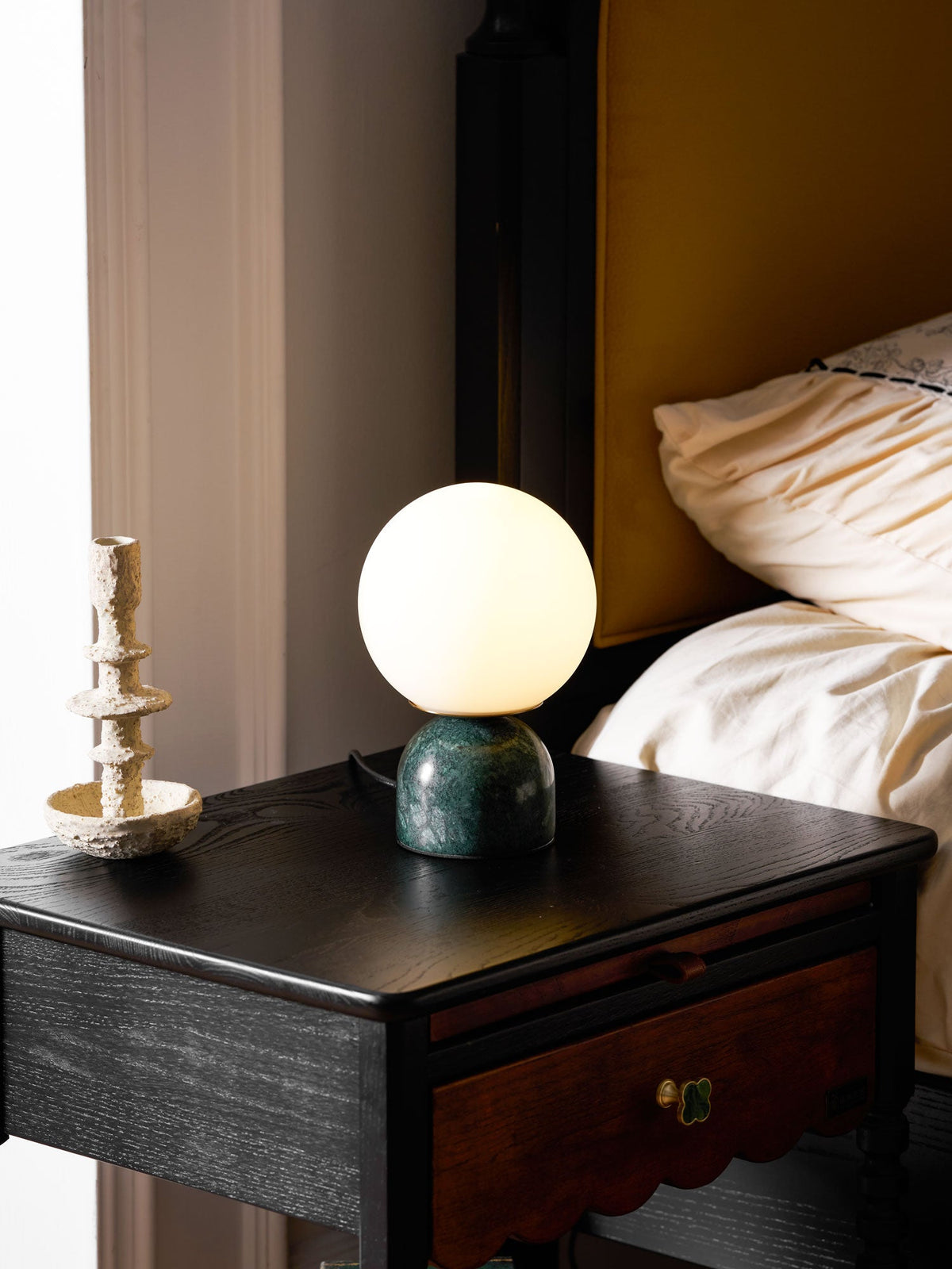 Marble Table Lamp, White Glass Globe Bedside Lamp