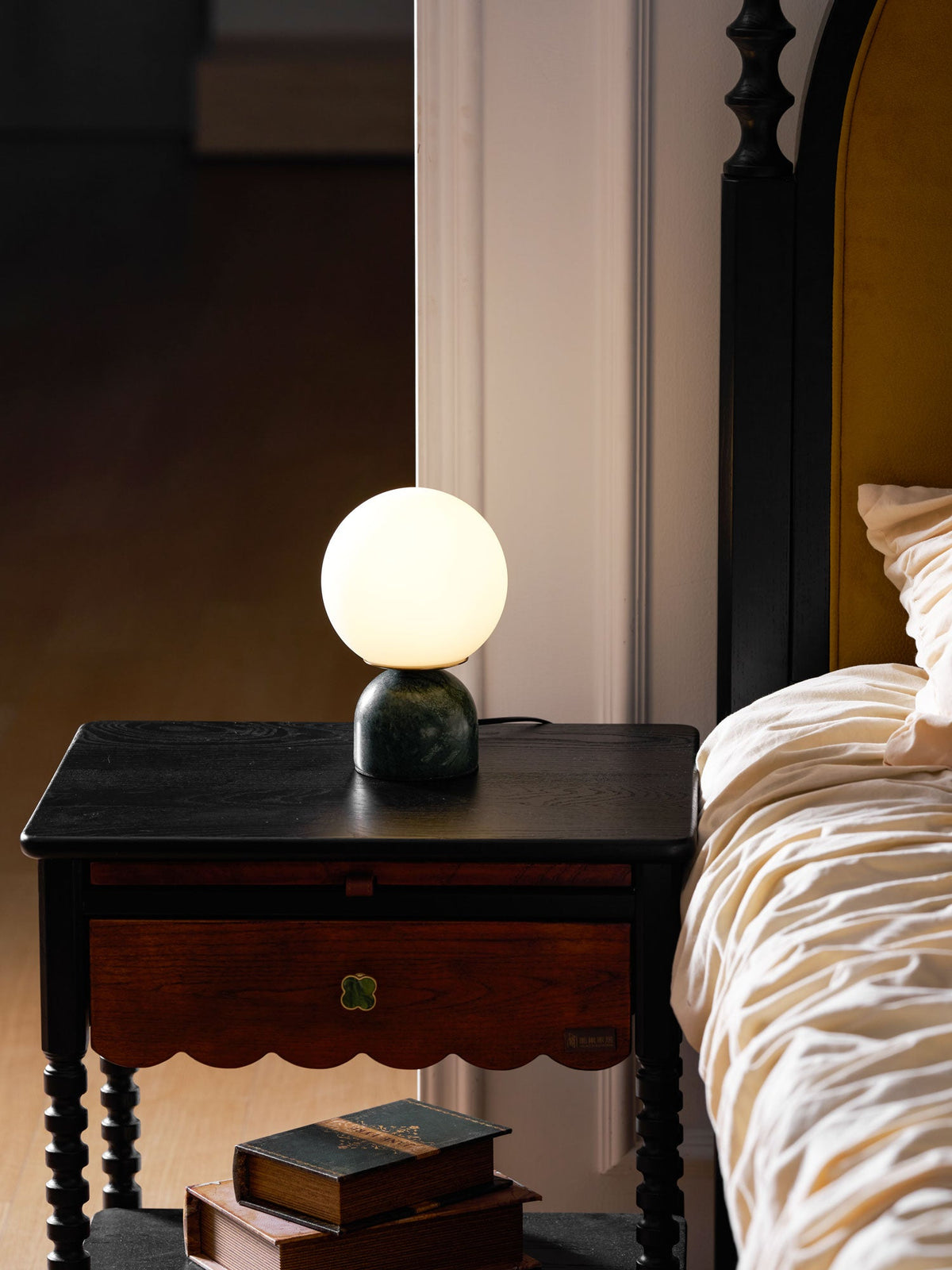 Marble Table Lamp, White Glass Globe Bedside Lamp